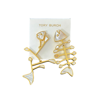 Tory Burch Mother of Pearl Small Mismatched Fish Earrings NWT